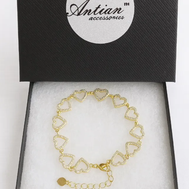 Antian Accessories™ 18K Gold Plated Zircon Heart Link Bracelet - Image 3