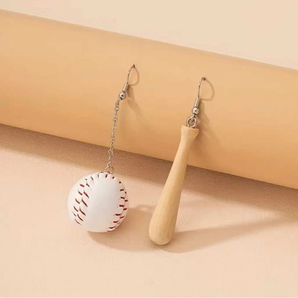 Pair of Bat & Baseball drop dangle earrings faux fashion‎ jewelry White - Image 2