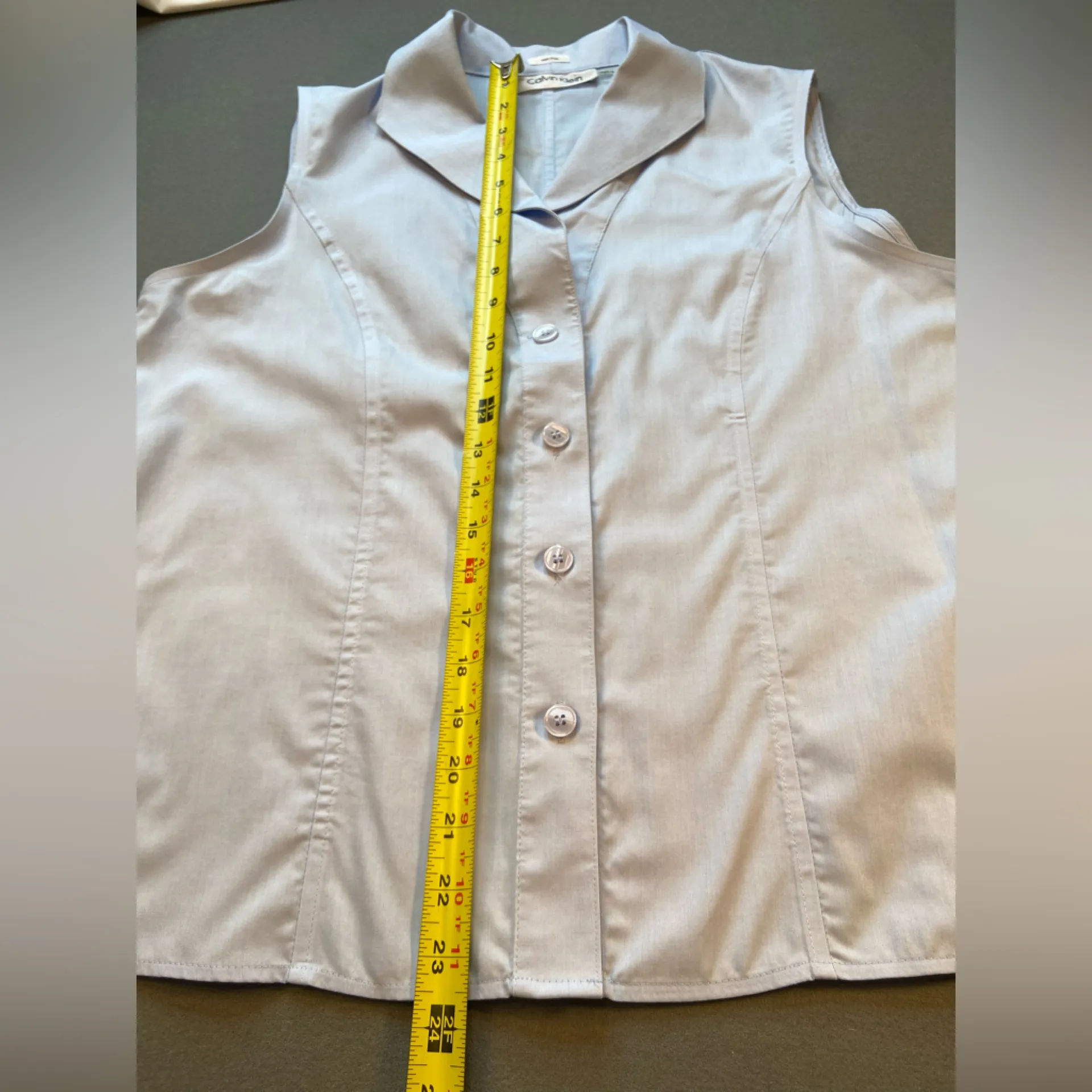 Calvin Klein Non‎ Iron Sleeveless Button Up Collared Shirt, Size 14 - Image 5