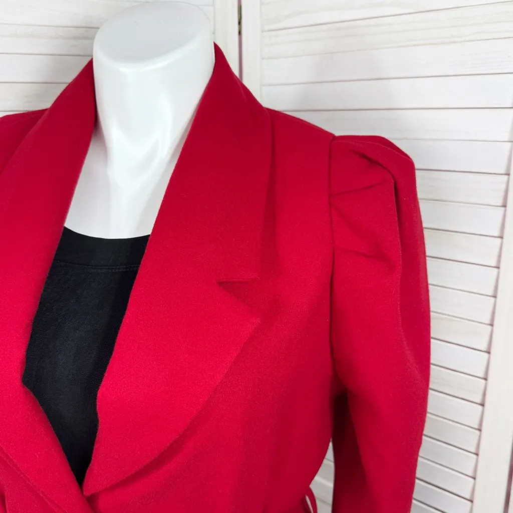 OnTwelfth Puff Shoulder Sleeve Belted Coat Trench Red XL - Image 5