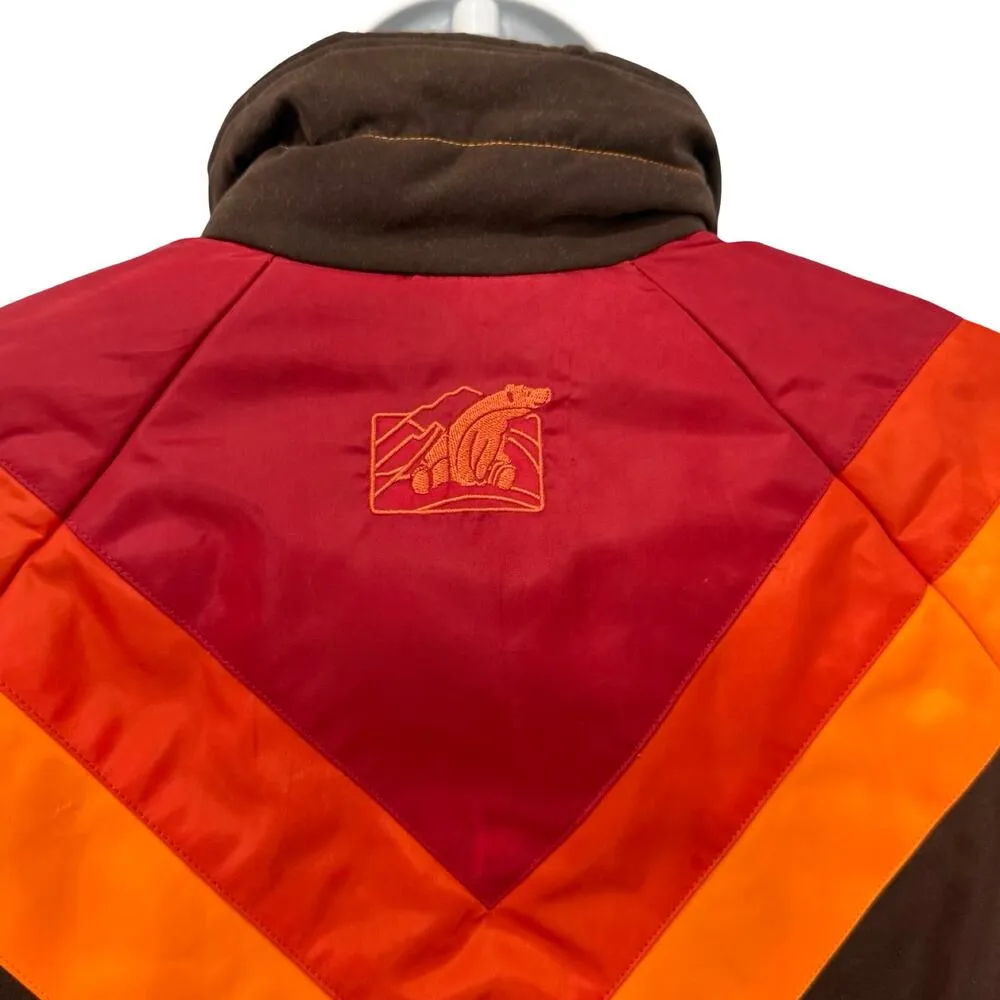 Adidas Brown Red Orange Chevron Embroidered Polar Bear Puffer Jacket size 38 / S - Image 4