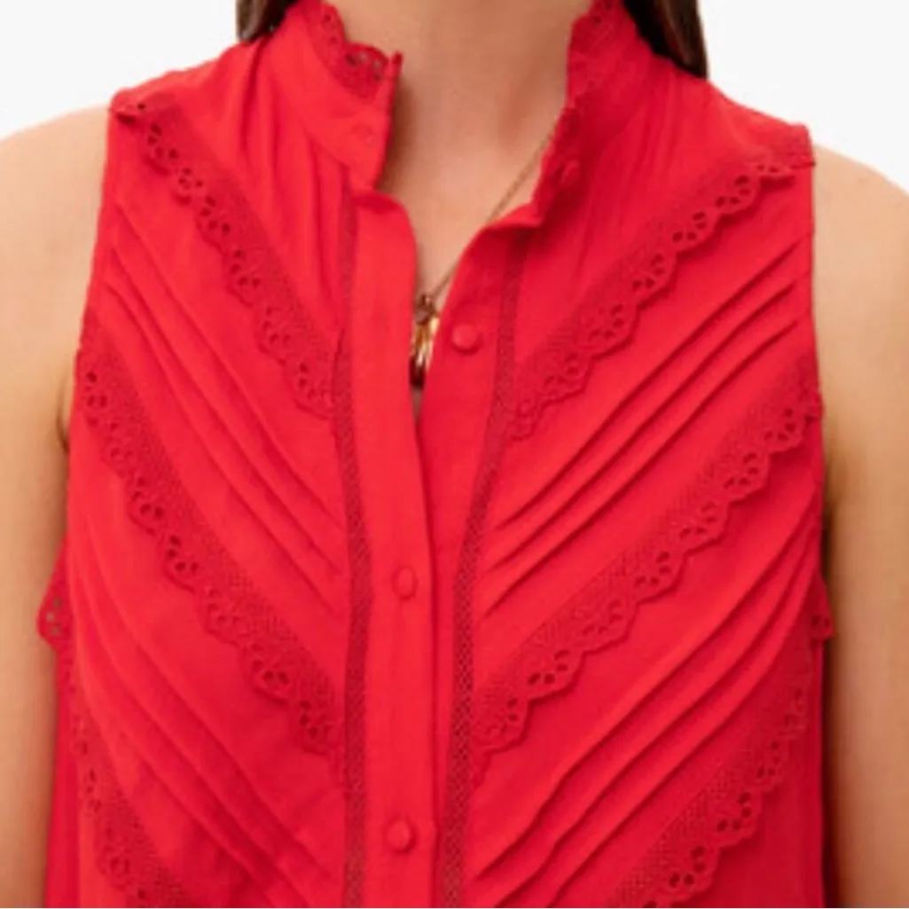 Tuckernuck Pomander Place Dutton‎ Eyelet Sleeveless Red Mini Dress Size Small - Image 4