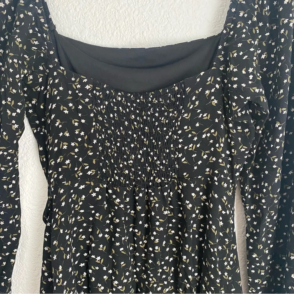 Altar’d State black dark floral long sleeve ruffle faux wrap mini dress size S - Image 7