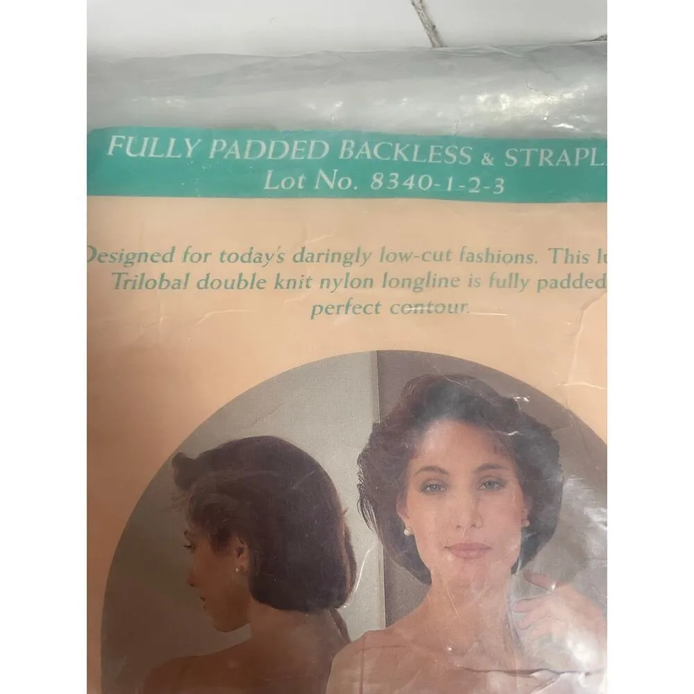 Vintage Adonna Longline Bra 34B Champagne Backless Strapless Fully Padded NEW - Image 7