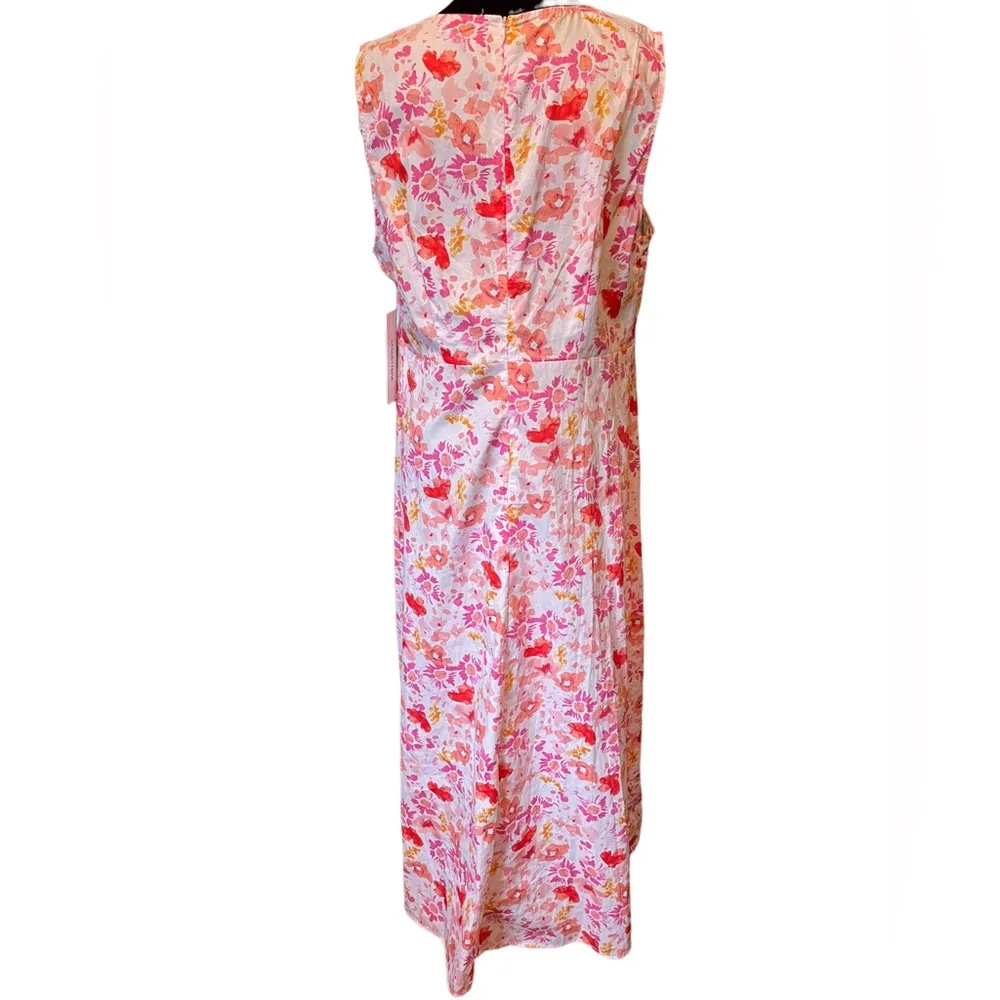 NEW Chloe + Rene White Pink Boho Hippie Earthy Preppy Artsy Floral Maxi Dress Size L - Image 5