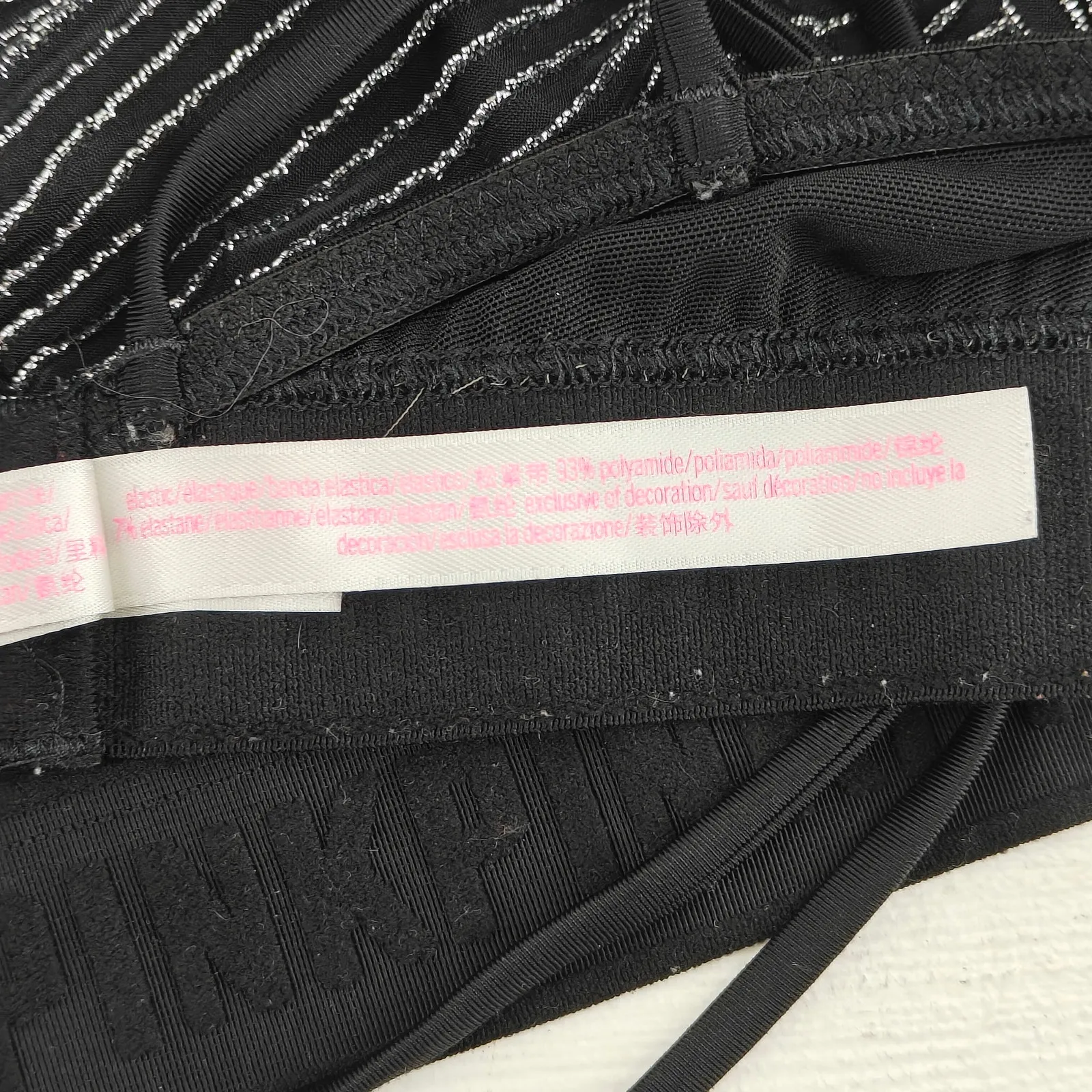 Victoria Secret Pink Women’s Black Glitter Striped Unlined Wireless Bra Large - Image 5