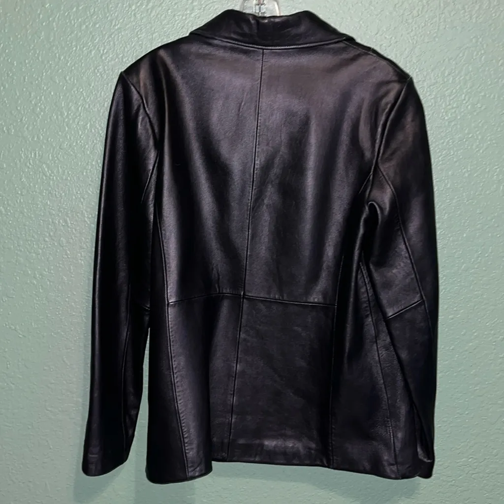 Vintage black dressy leather jacket • Siena • leather coat button dress jacket Size 12 - Image 7