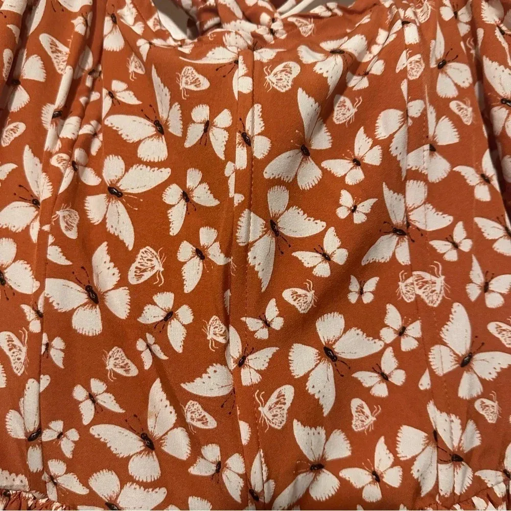 Milk & Honey Orange Butterfly Corset Puff Sleeve Blouse Size XL - Image 2