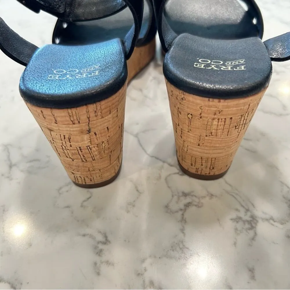 Frye & Co Black Leather Wedge Open Toe Sandals Size 6 - Image 6