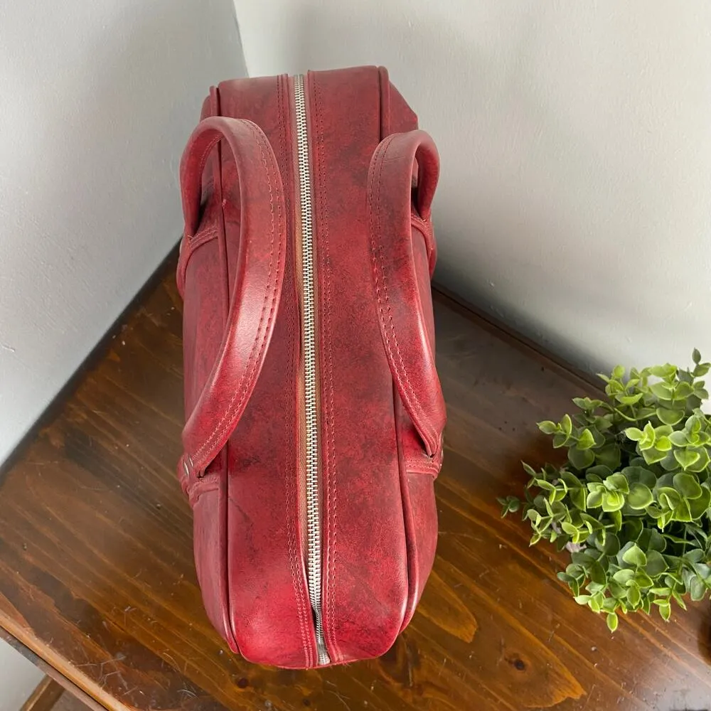 Vintage Red Three Star Travel Carry On Luggage Overnight Bag Large Tote Diaper - Image 6