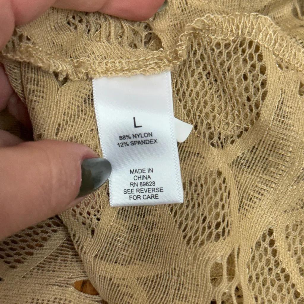 LOGO Layers Tan Sheer Lace Tunic Top Size Large, Lace Tunic in Tan - Image 6