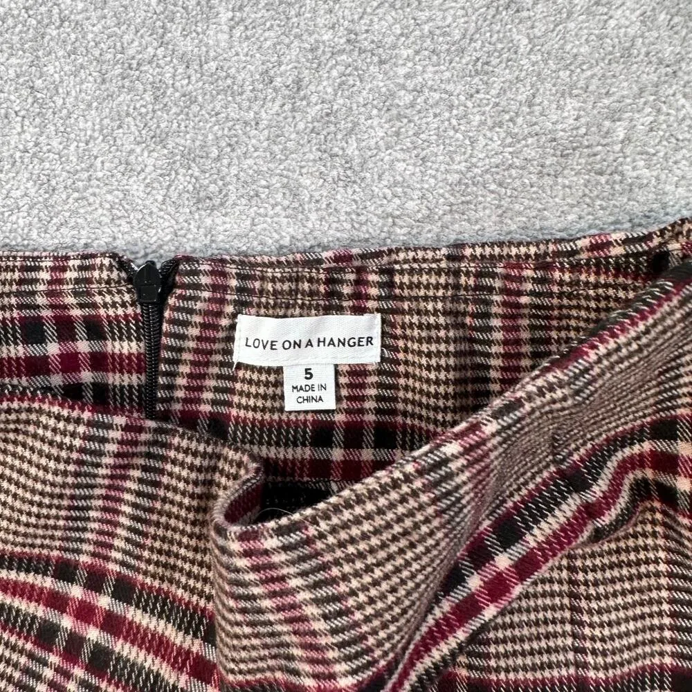 Love On a Hanger Plaid Flannel Academia Mini Skirt Junior's 5 Tan Brown Slit - Image 4