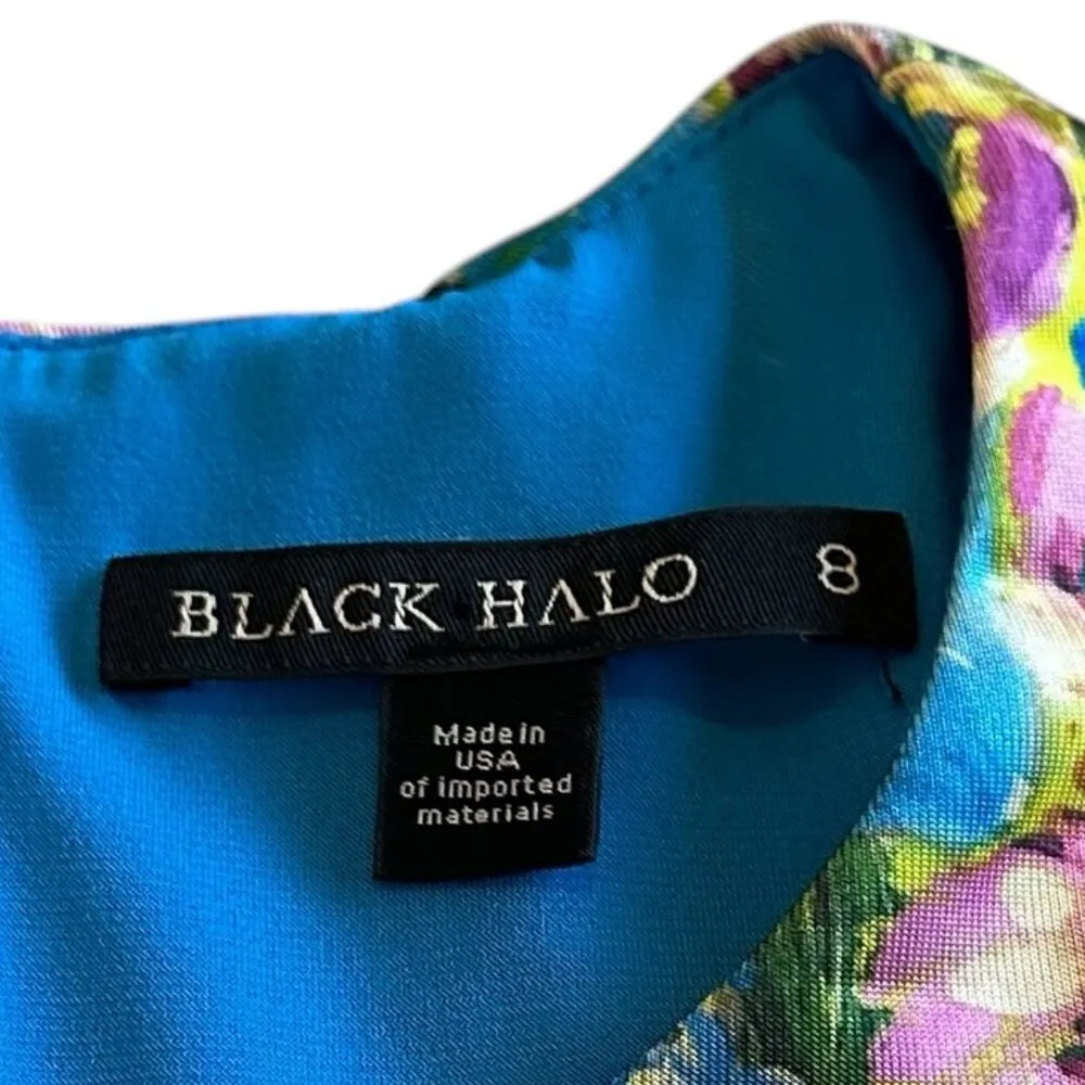 Black Halo Delina Floral Dress Sheath High Slit Short Sleeve Size 8 Women's - Image 12