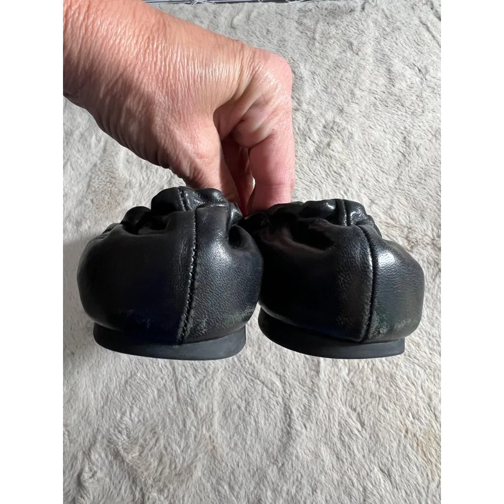 Tory Burch Womens Black Leather Minnie Travel Ballet Flats W/ Logo Medallion - Image 8