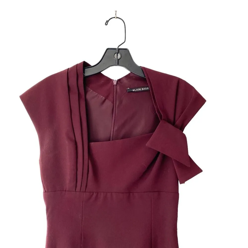 Black Halo Deep Burgundy De Vries Bow Dress Cap Sleeve Fitted size 0 - Image 2