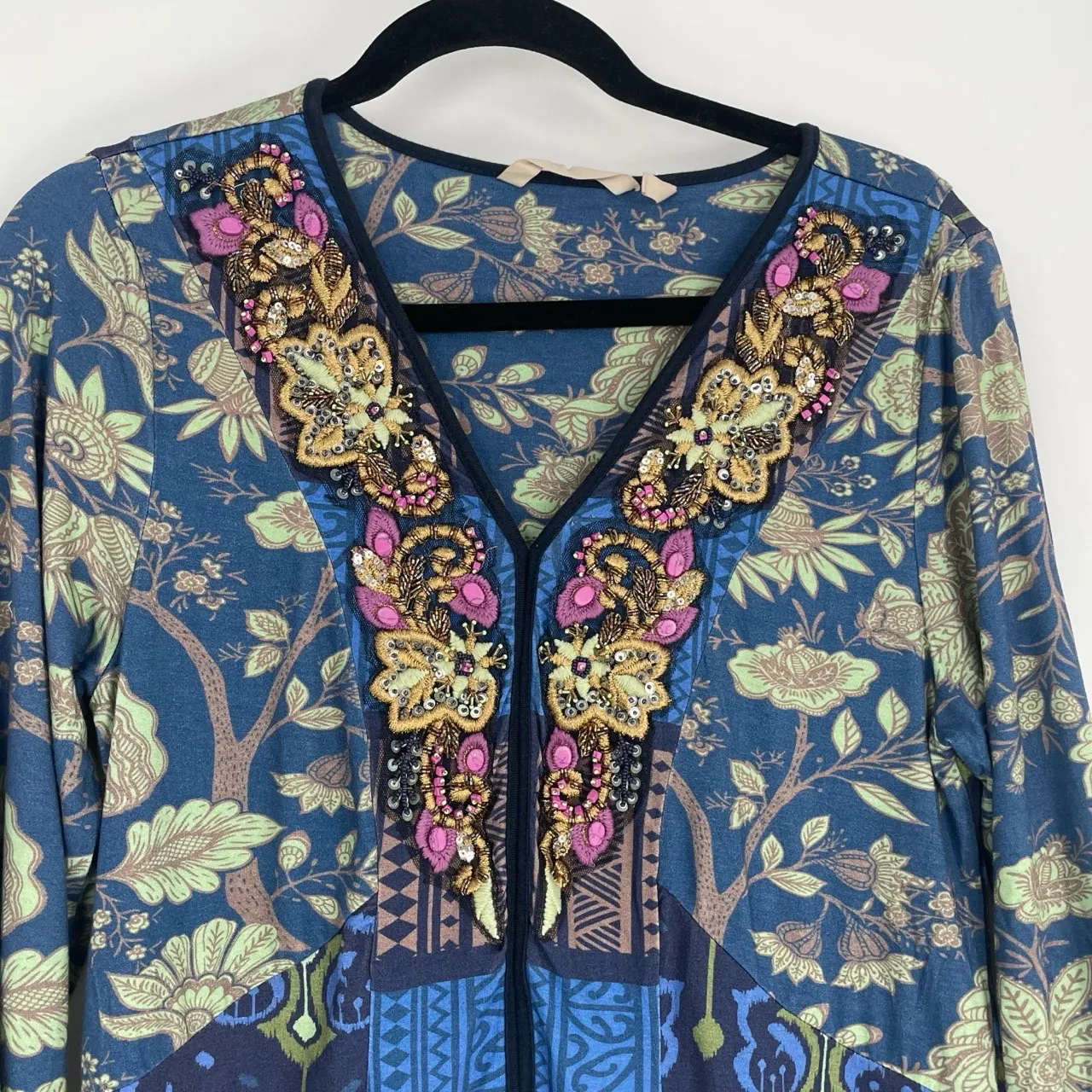 Soft Surroundings‎ Women's Floral Embellished Jeweled Bohemian Tunic Top Size S - Image 3