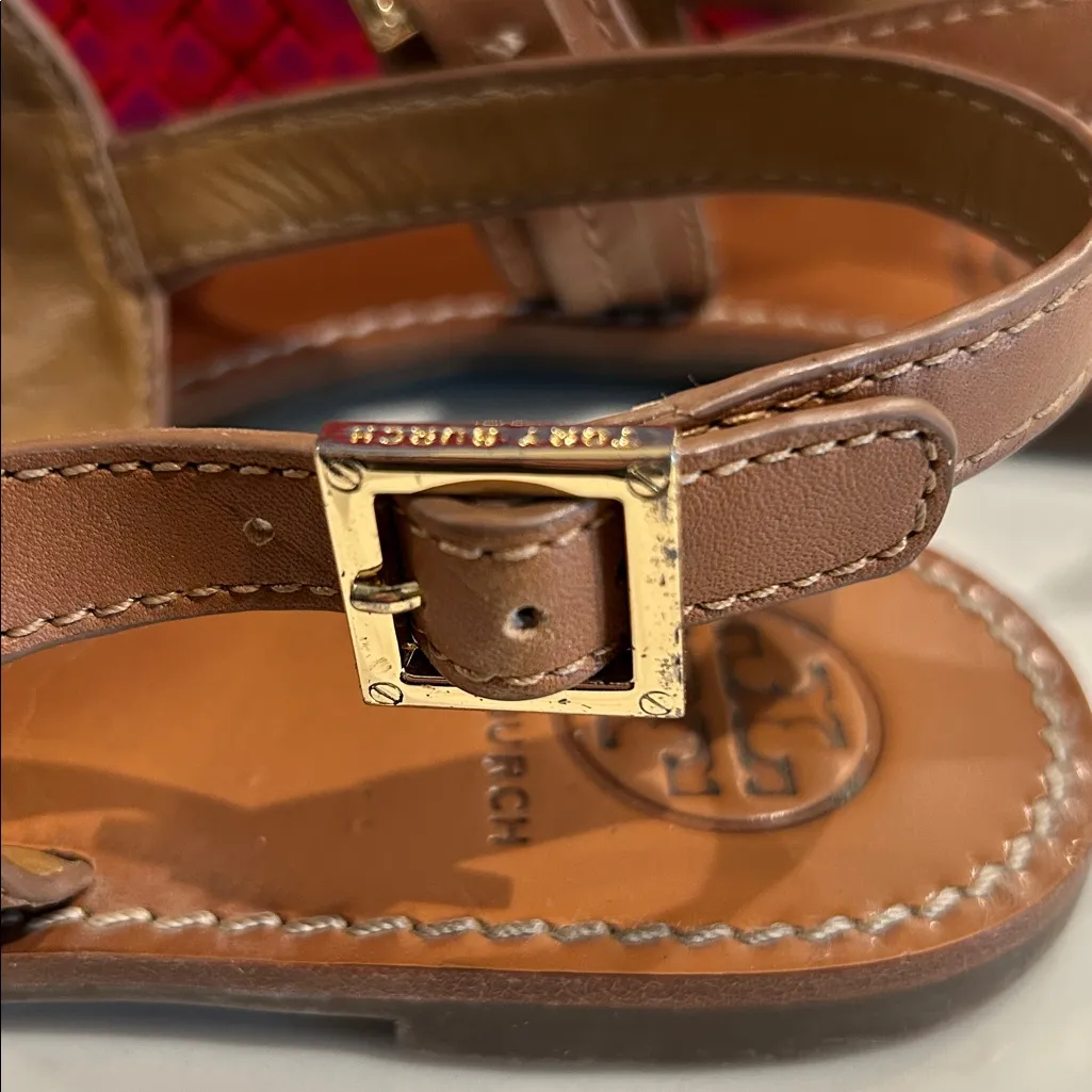 Tory Burch Cassia Flat Thong Sandal French Calf Leather Size 9 in Royal Tan - Image 8