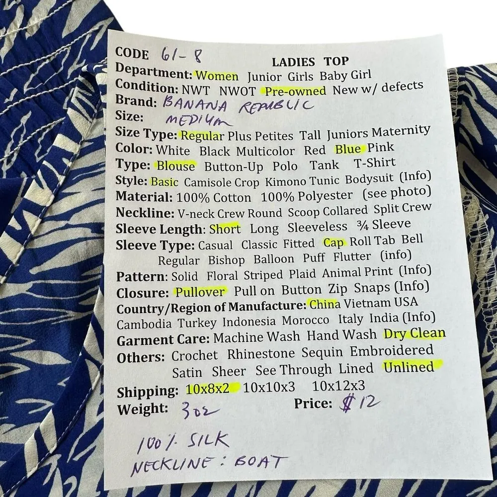 Banana Republic Blue Silk Unlined Basic Blouse Women Top Size Medium | 61-8 - Image 5