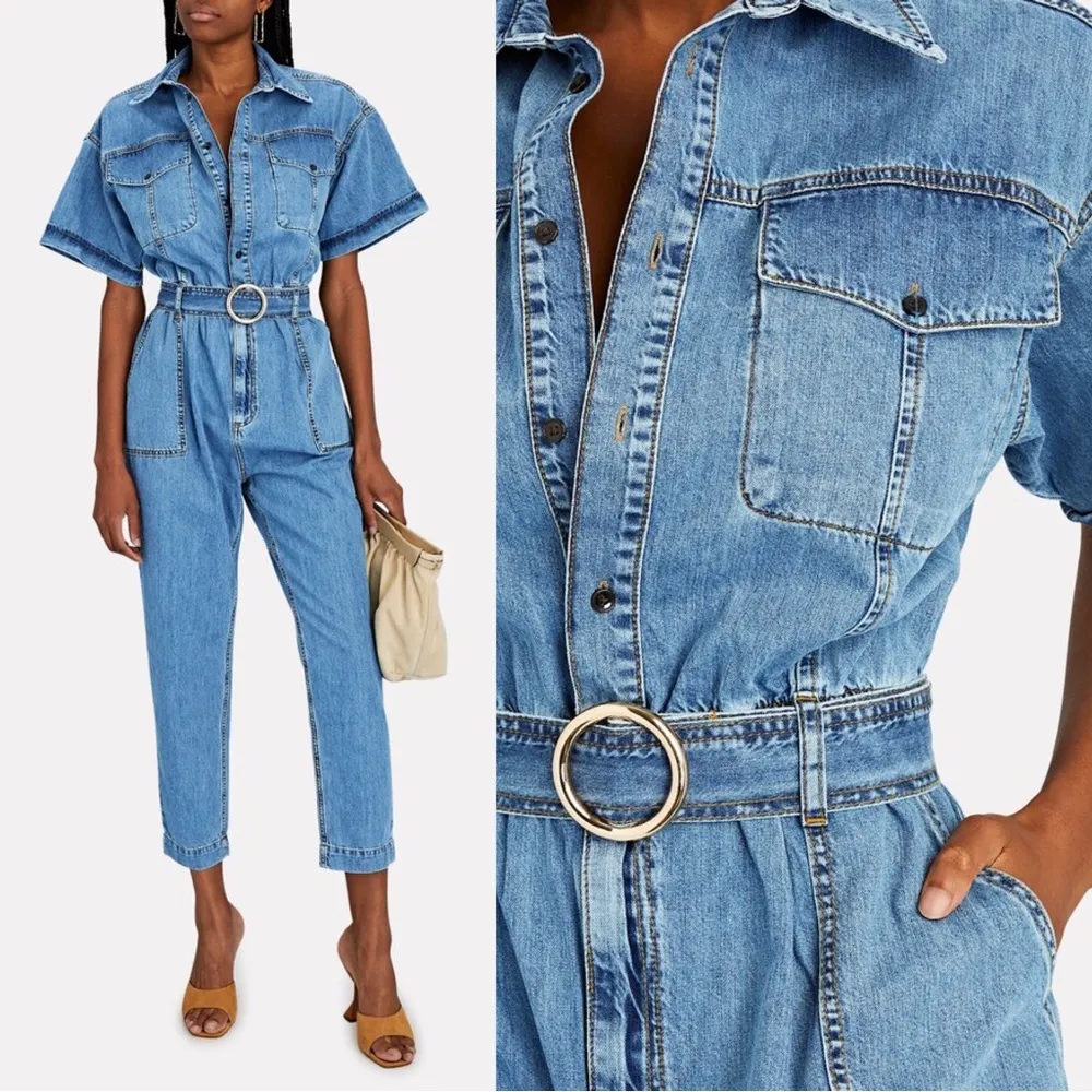 FRAME • Arie Jumpsuit in Eugenia blue jean denim coverall boiler suit utility - Image 3