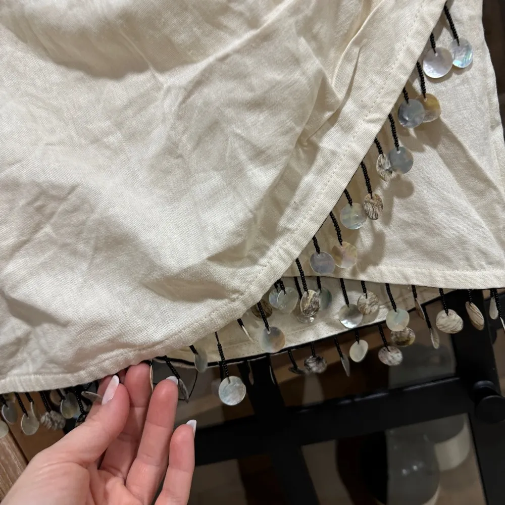 Zara Linen skirt coins embellished wrap mini beige sand tassels high waisted - Image 5