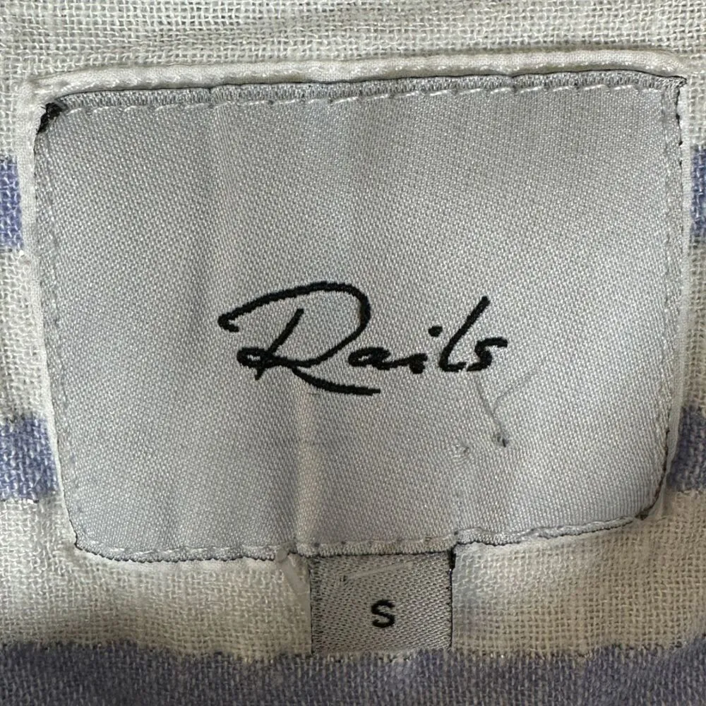 Rails Sydney Cornflower Blue Stripe Silver Long Sleeve Linen Blend Women's Small - Image 6