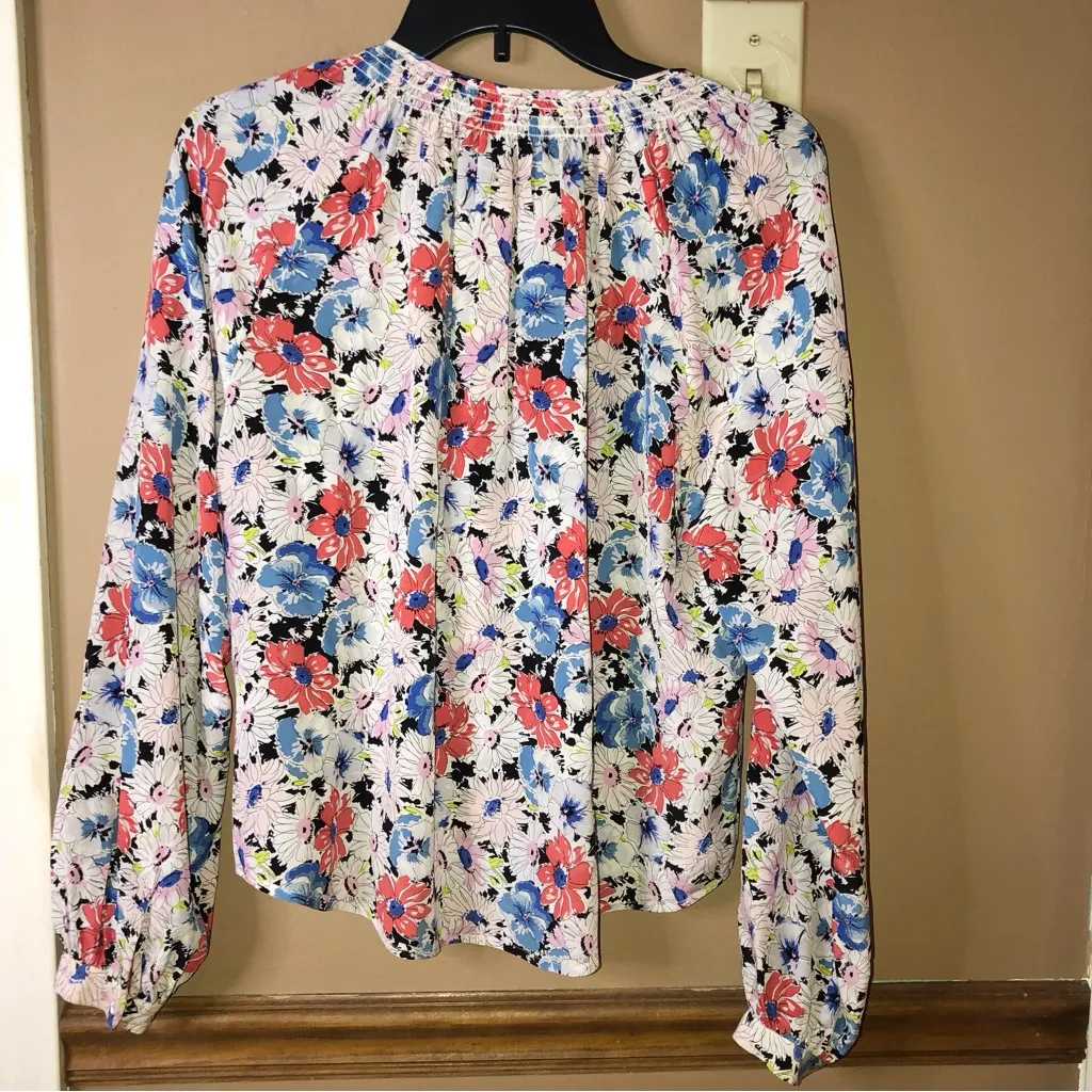Veronica‎ Beard Madge Floral Silk Button Front Blouse Red Blue 4 - Image 3