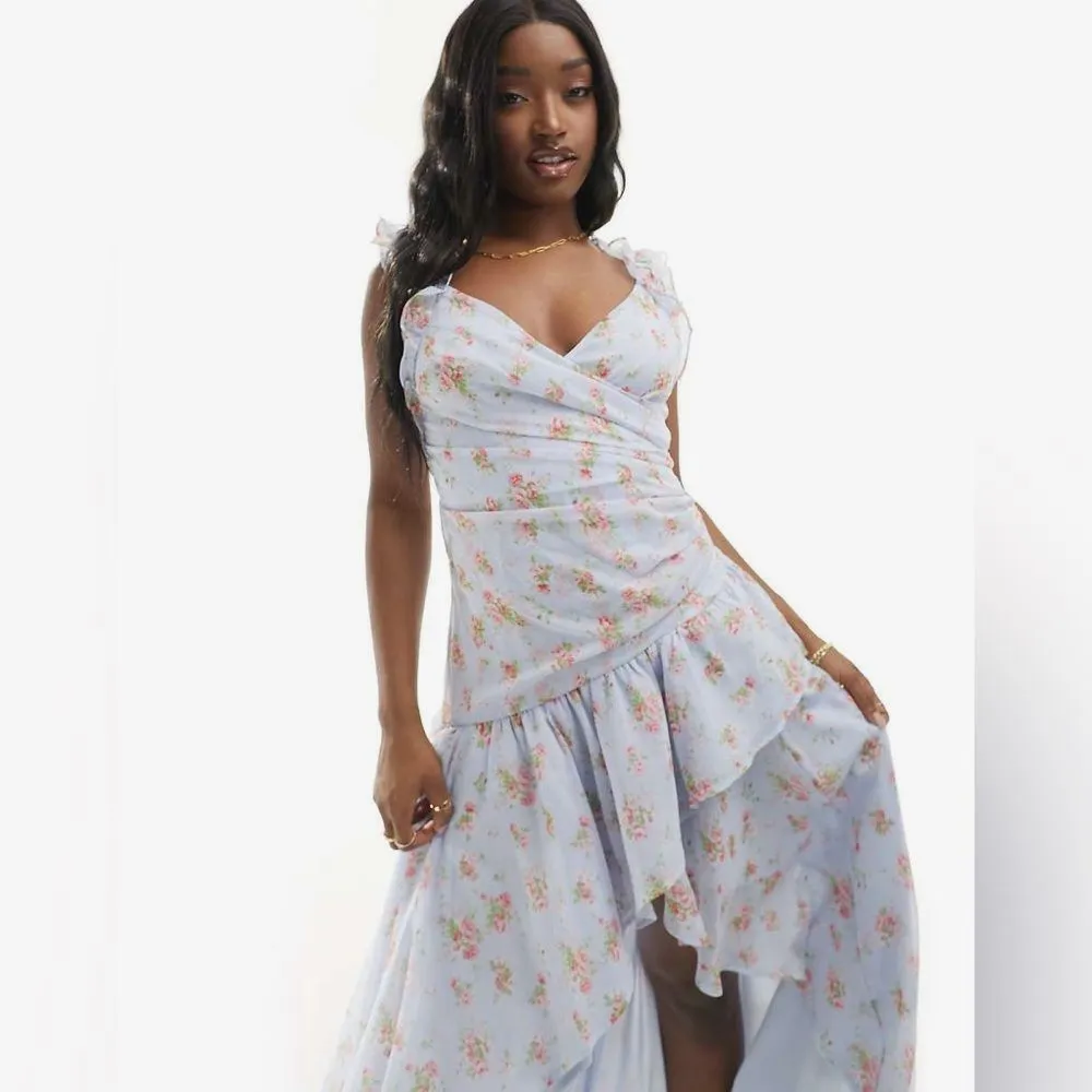 NWT Abercrombie & Fitch Ruffle Asymmetric Floral Maxi Dress S Fairycore Romantic - Image 4