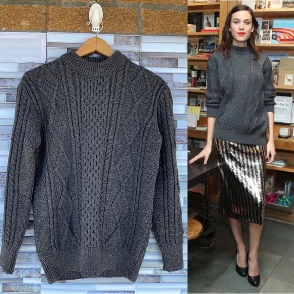 Marc Jacobs Aran Knit Wool Sweater Charcoal Chunky Cable Pullover small - Image 2