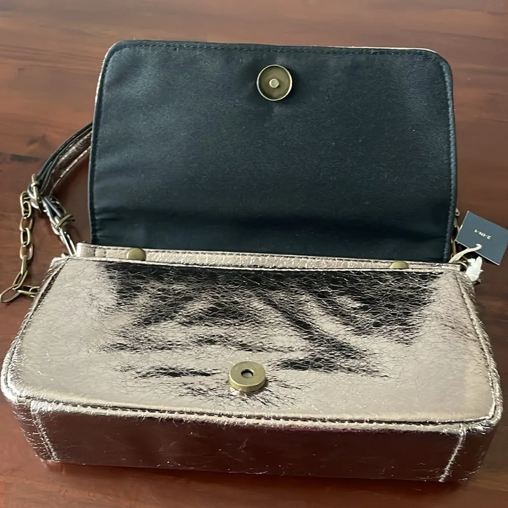 UNIVERSAL THREAD Flap Crossbody Bag - Metallic Bronze chain link purse New - Image 4
