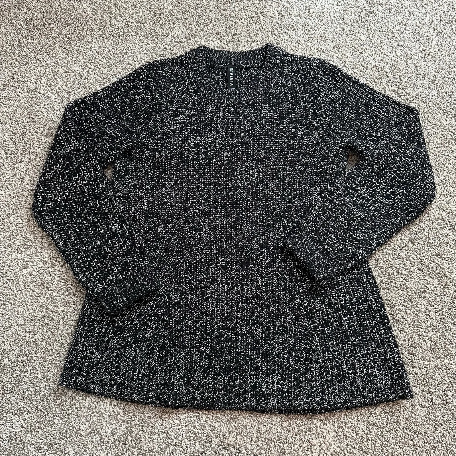 Athleta Sierra black & white knit long sleeve crewneck sweater size XS - Image 7