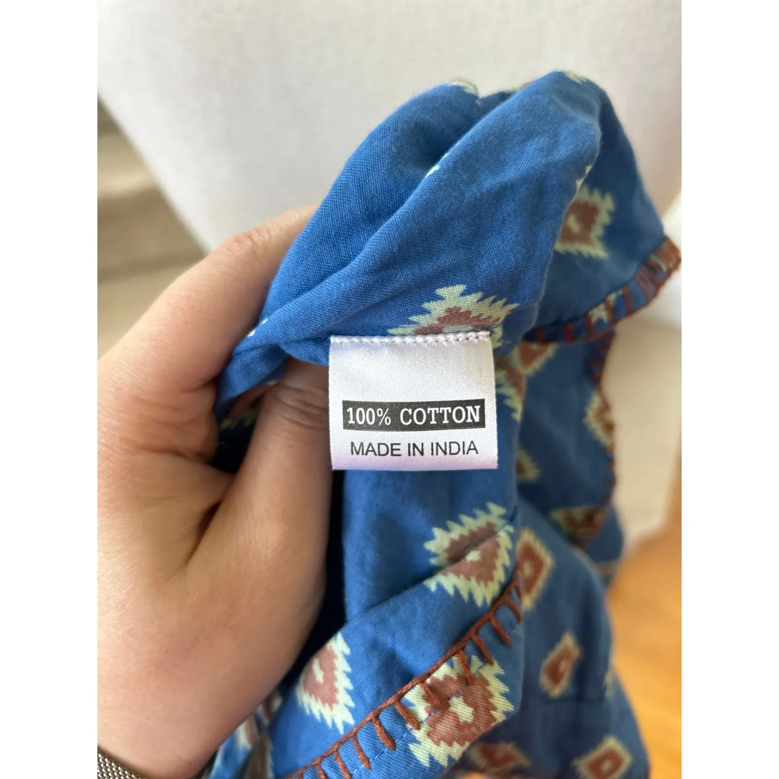 Olivia by Livro Bright Blue Brown Aztec Block Print Shirred Peplum Tank Top Size M - Image 6