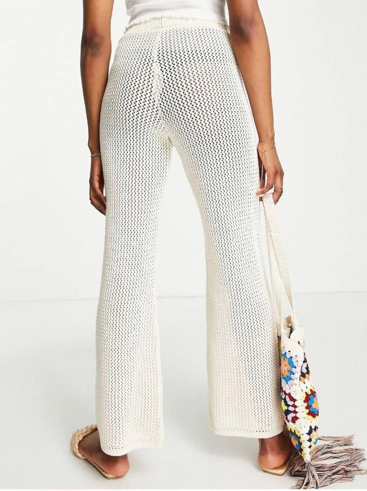 ASOS Miss Selfridge crochet pants in cream - Image 4