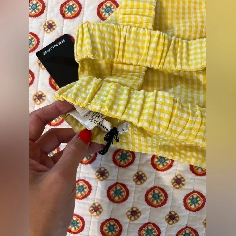 NWT Renuar Yellow & White Picnic Cropped Tank Open Back - Image 3