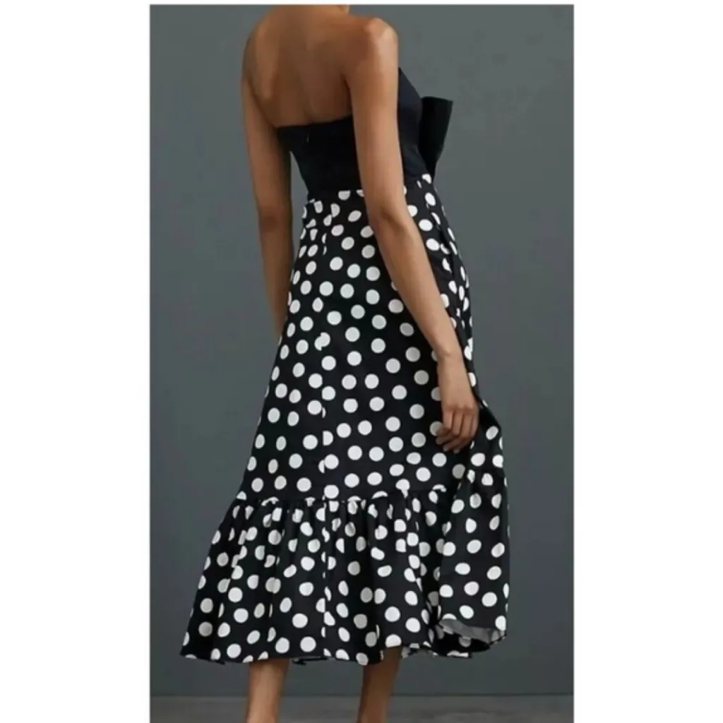 NWT Anthropologie Hutch Dress Bow-Tie Strapless Midi Polka Dot Black White SZ 00 - Image 2
