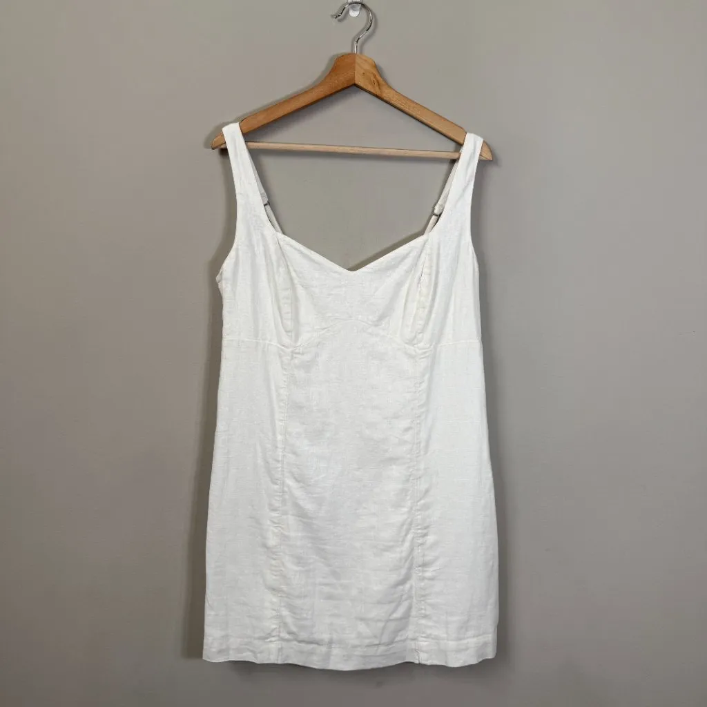 Abercrombie & Fitch Linen Corset Smocked Mini Dress Women's Large White Party - Image 3