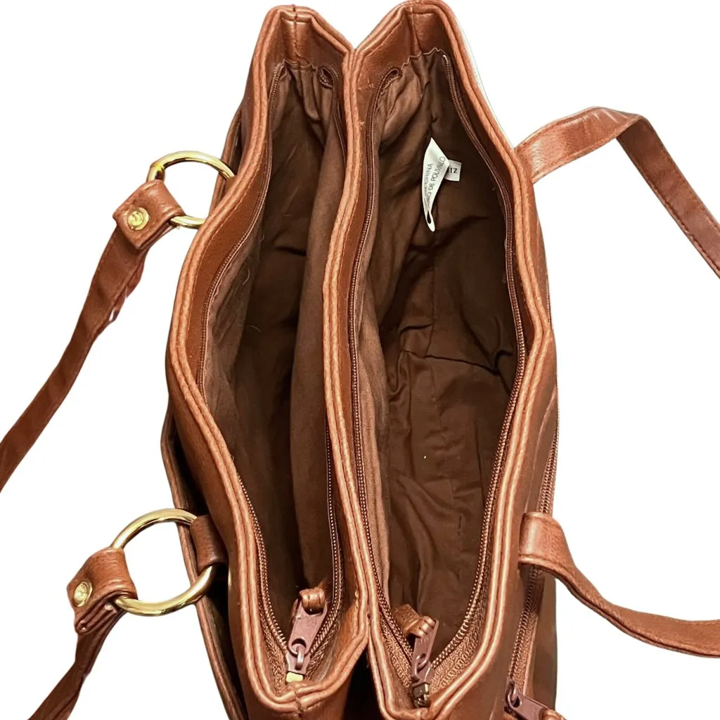 Deadstock Vintage 90s Brown Leather Shoulder Bag Classic Tote Preppy Large Work - Image 9