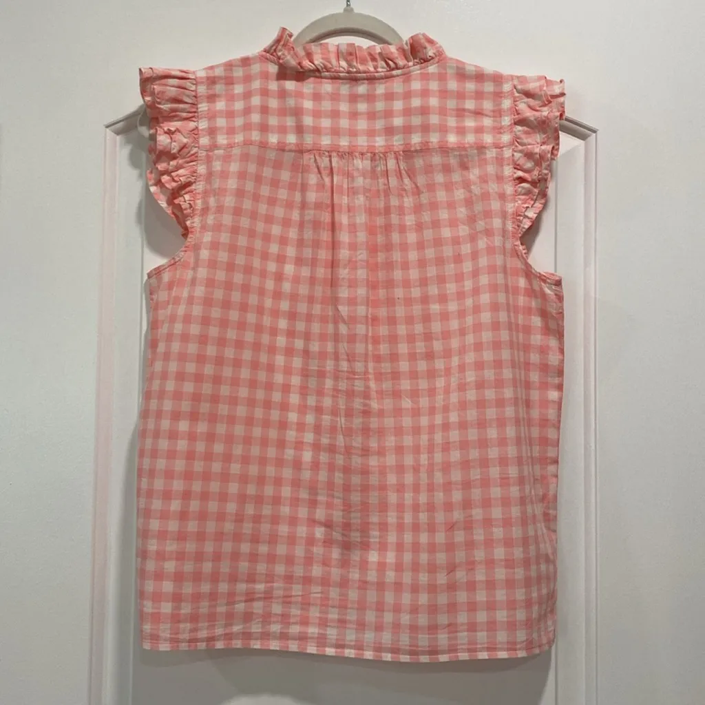 J. Crew Pink Gingham Ruffle Blouse size Small - Image 4