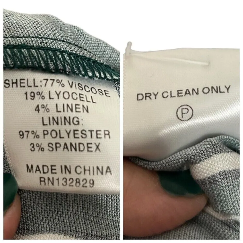 L’Academie Stripe Carla Paperbag Pants Green Women’s Size Small Belted Waist - Image 11