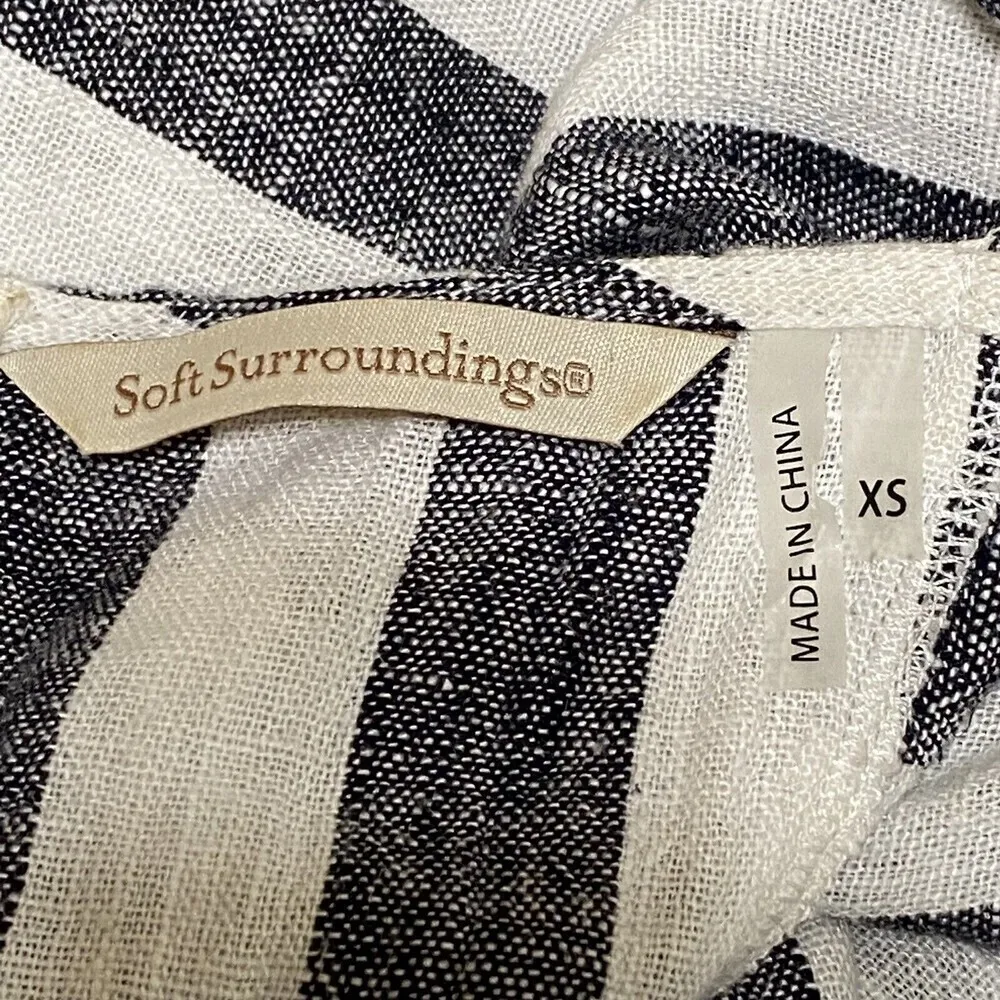 Soft Surroundings Linen Blend Tunic XS Stripe Cold Shoulder Nautical Beachy - Image 10