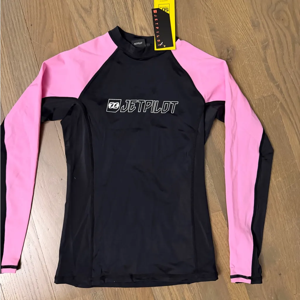 NWT JETPILOT Women’s Long Sleeve SPF 50+ UV Protection Rash Guard Shirt Sz 8 M Black - Image 2
