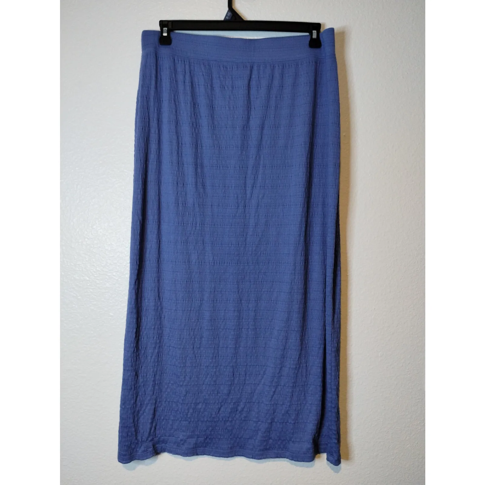 Chico's Size L (2) Blue Pucker Texture Slit Pull-On Elastic Waist Maxi Skirt - Image 3