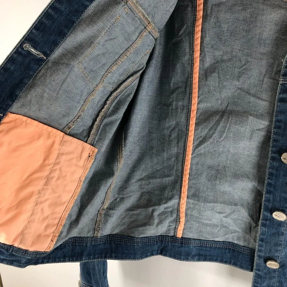 Mexx Jeans Womens Denim Jacket Retro Trucker Medium Wash Fading Stretch XL Blue - Image 3