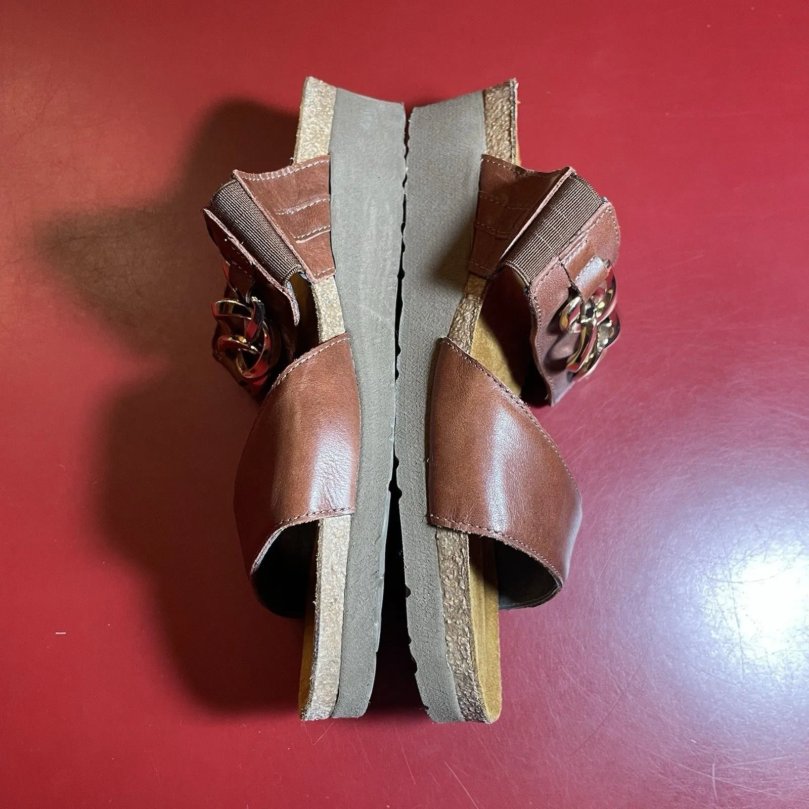 Naot Leather Slide Sandals Womens EU 36 US 5.5 Brown Chain Israel Comfort - Image 3