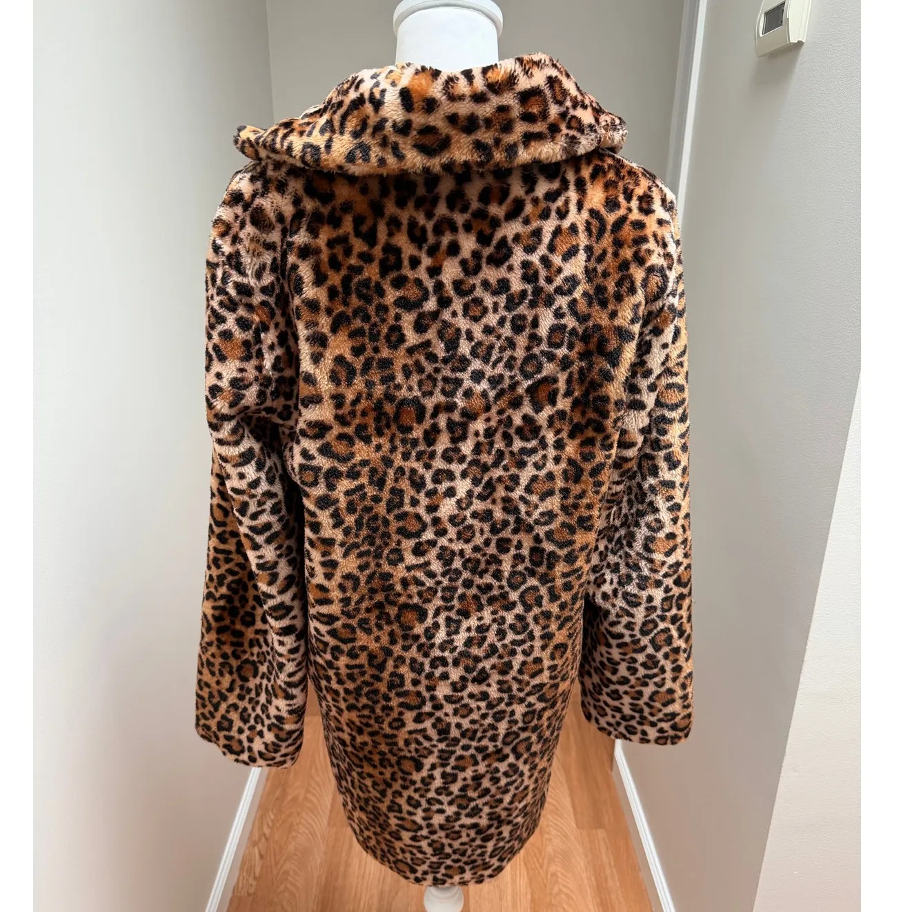 Jason Wu Faux Fur Coat Womens S Brown Leopard Fuzzy Plush Lined Designer Jacket - Image 4