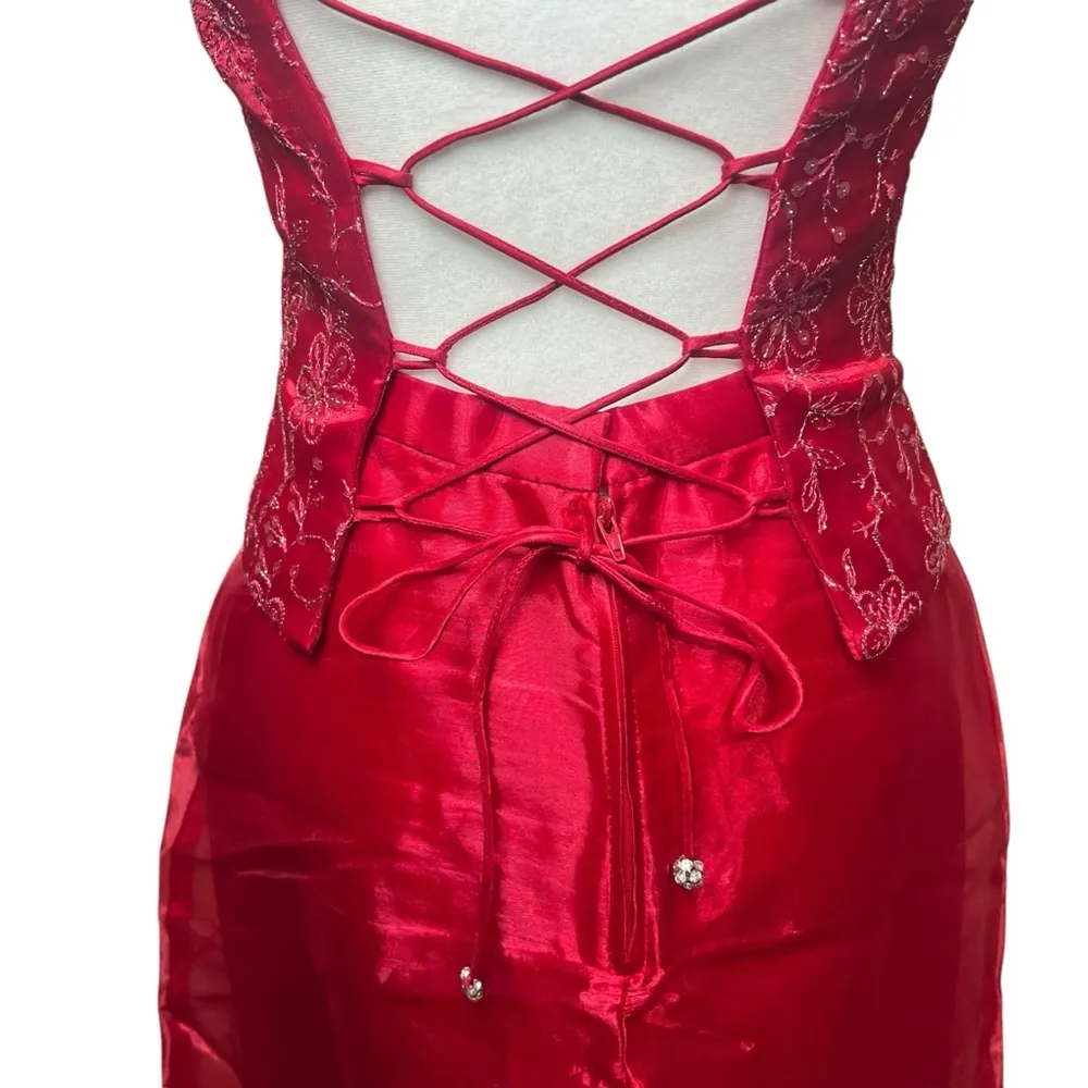 Authentic Vintage Y2K Red Sequin Prom Dress Corset 2-Piece Blondie Nites Jaslene - Image 12