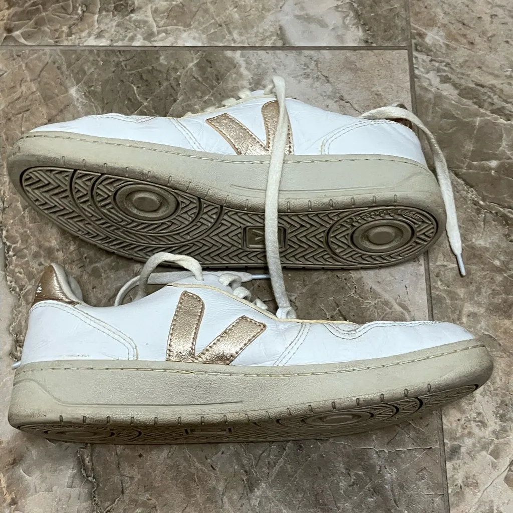 Veja White and Gold Sneakers - Image 4