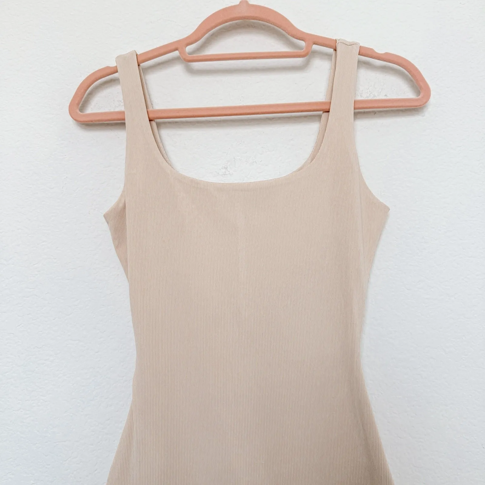 Naked Wardrobe Womens Romper Size Small Beige‎ Ribbed Scoop Neck Fitted Minimal - Image 3
