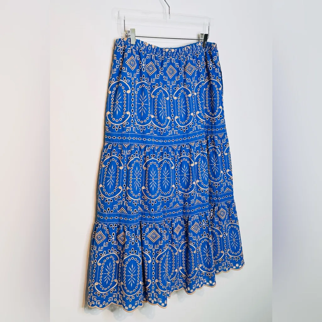Cartolina Selena Blue Royal Azure Gold Eyelet Midi Skirt Size L NWT Size L - Image 9