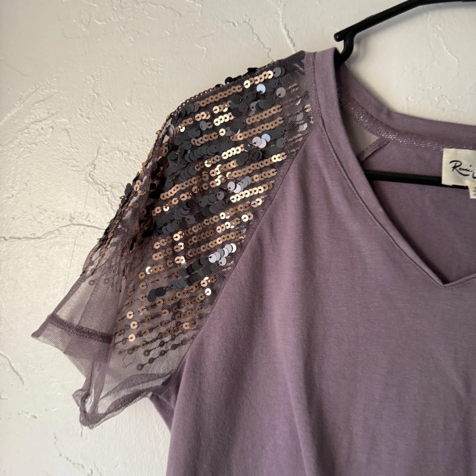 Reni James Purple‎ Sequins Mesh Shirt Small Sparkle Going Out Party Fairy Purple - Image 3