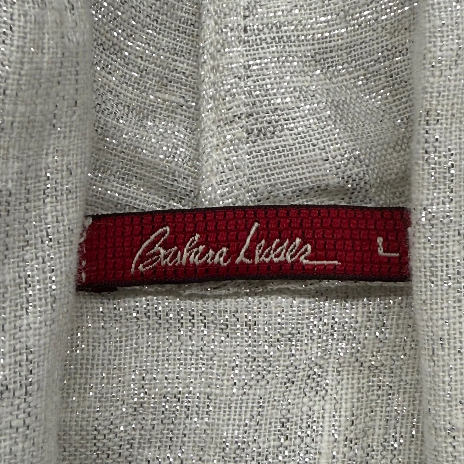 Barbara Lesser Open Front Cardigan Shimmer Metallic Linen Blend Top Size L flaw White Size L - Image 3